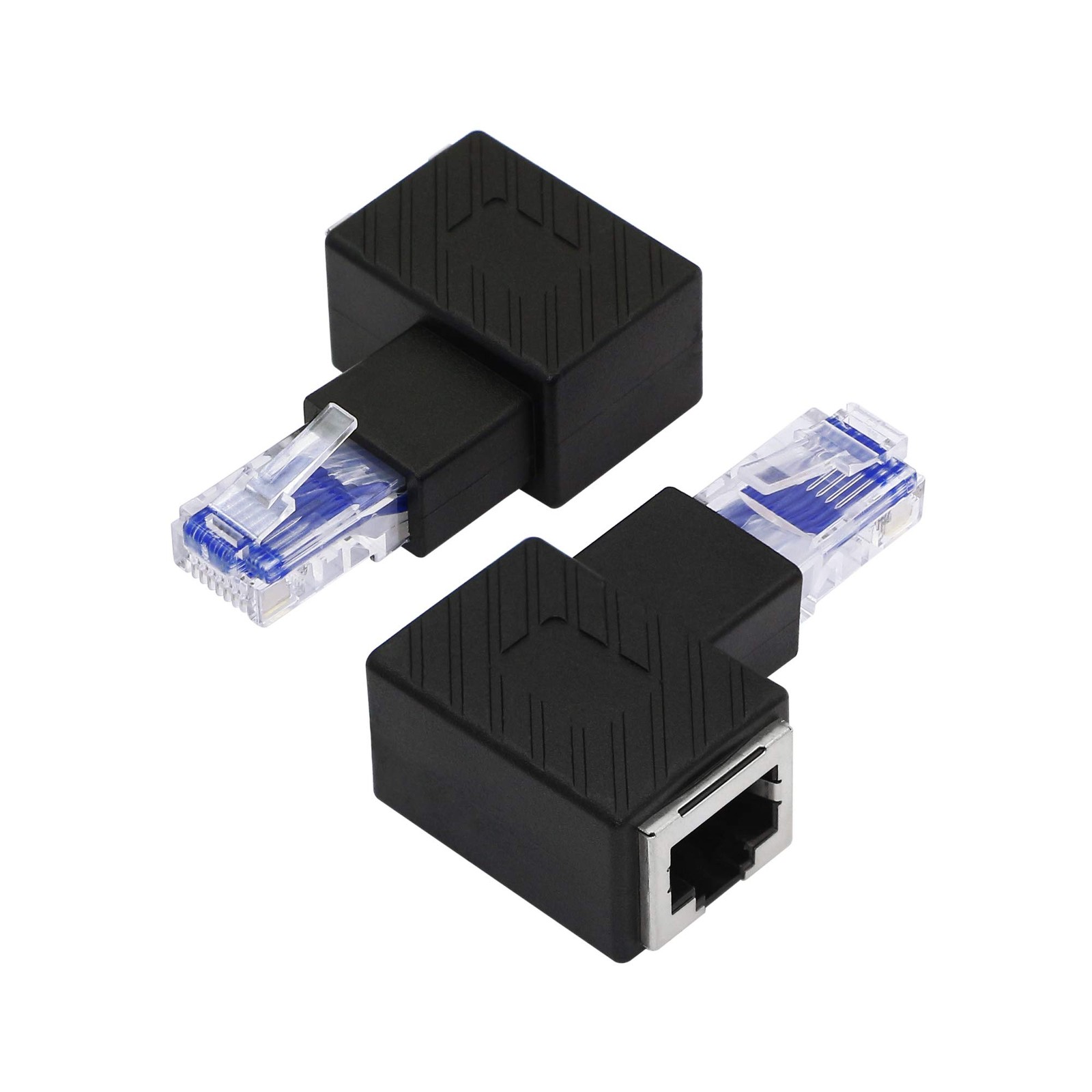 2 PCS 90 Degree RJ45 Ethernet Adapter Right Angle Male To Female Cat6/Cat5e