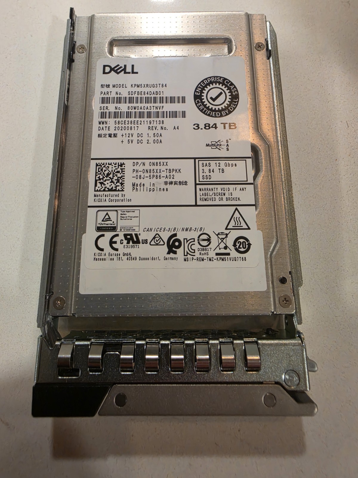 Dell Toshiba 3.84TB 2.5" SAS SSD – KPM5XRUG3T84 – 100% HEALTH