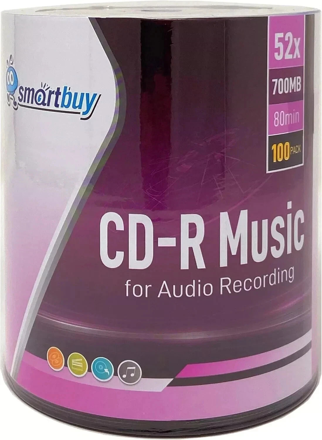 100 Pack Digital Audio CD-R Music 52X 700MB/80Min Branded Logo Blank Recordable