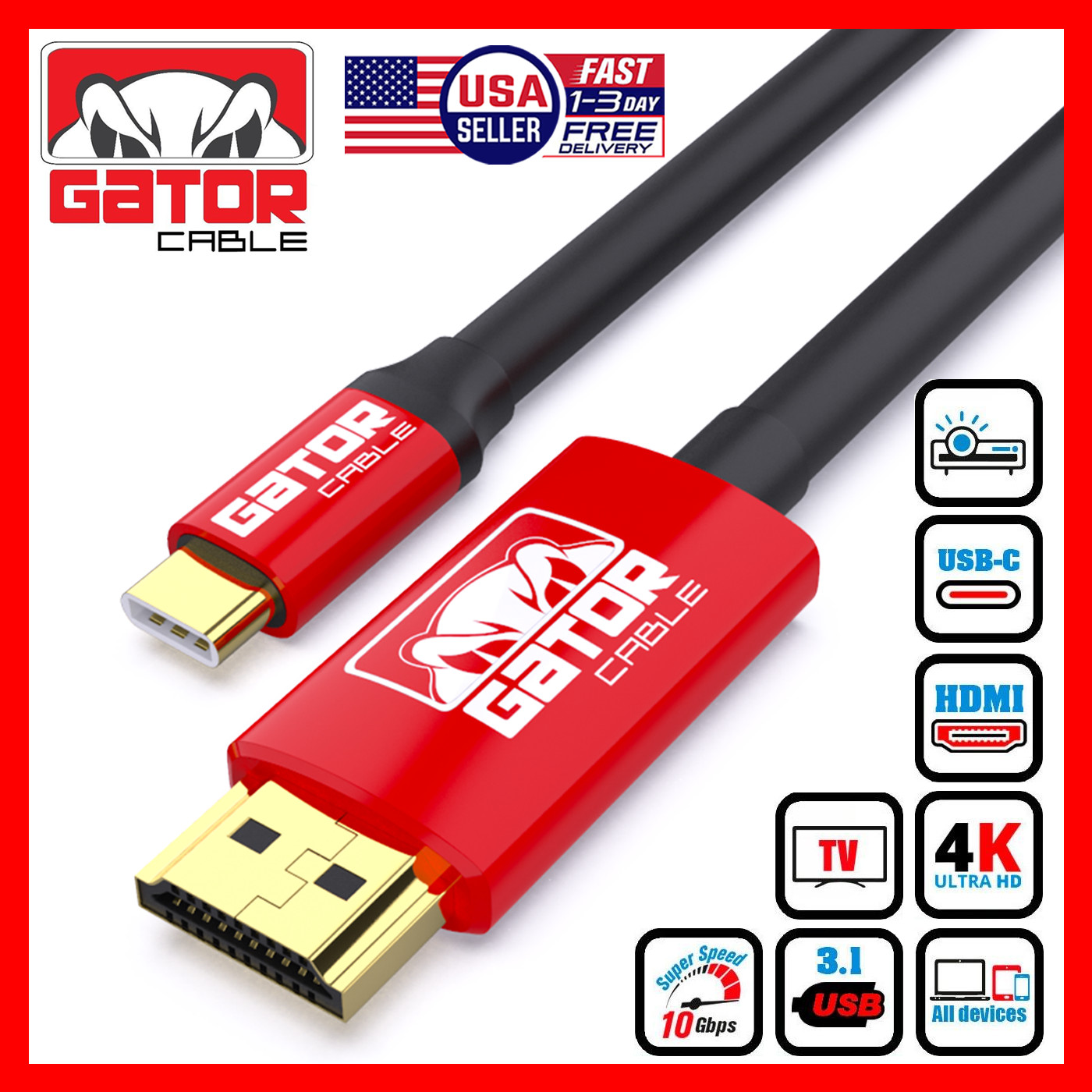 USB-C to HDMI Cable Adapter HDTV 4K 60Hz for Samsung MacBook Android iPhone LG
