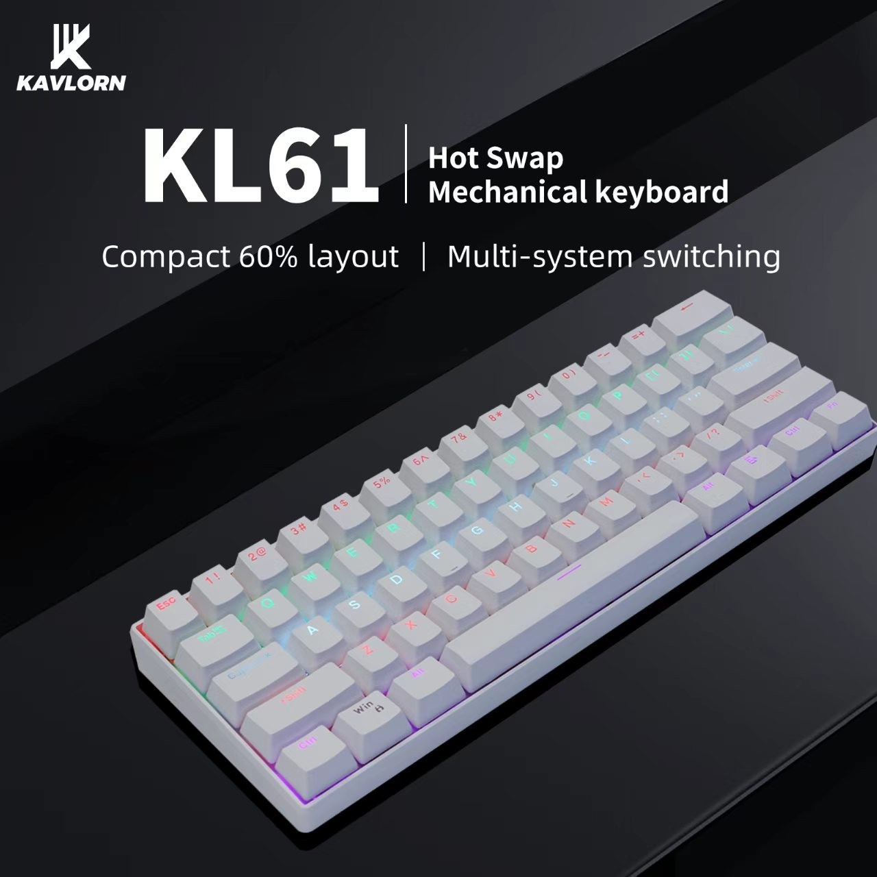 60% 61‑Key Hot Swappable Mechanical Keyboard Blue Switch RGB PBT USB‑C 