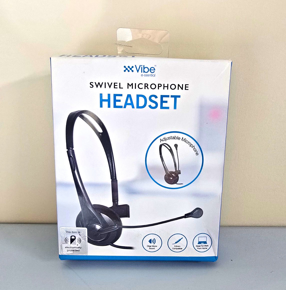 Vibe e-ssential Swivel Microphone Headset 3.5mm Single, Adjustable Boom, Black