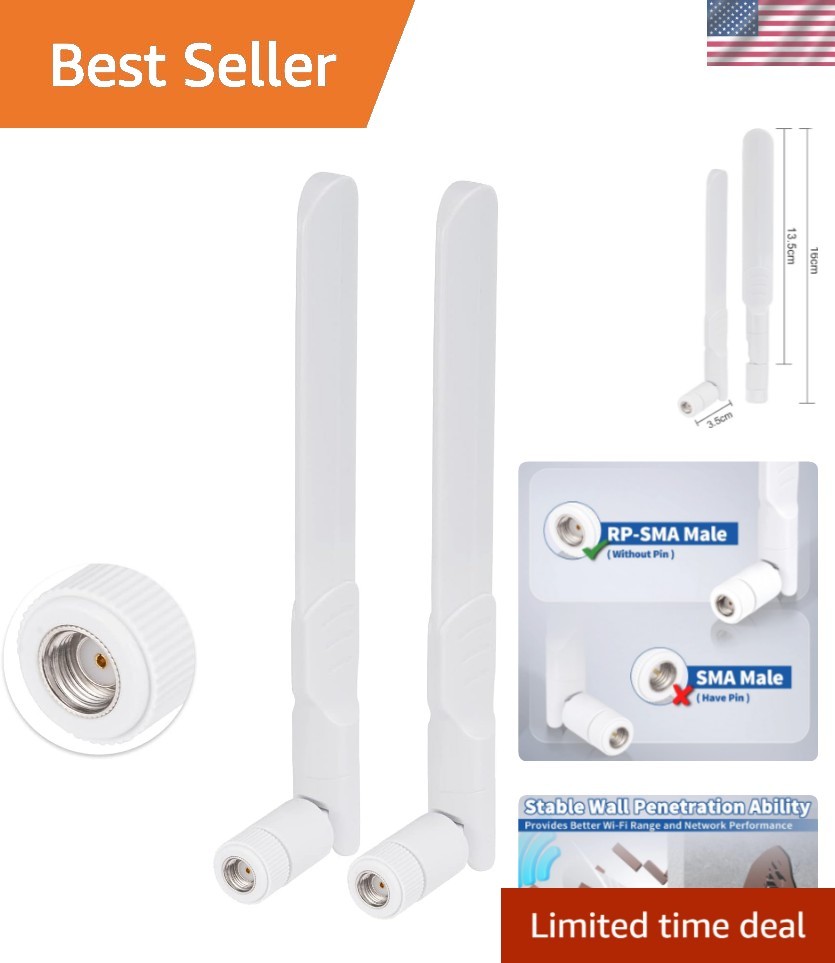Omni-Directional 2.4GHz 5GHz MIMO Antenna 2-Pack for WiFi Router & Surveillance