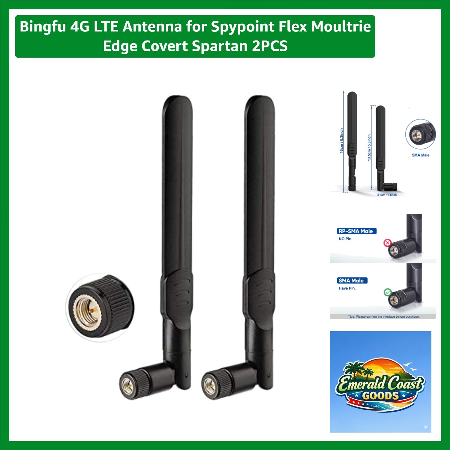 4G LTE Antenna for Spypoint Flex Moultrie Edge Covert Spartan 2PCS