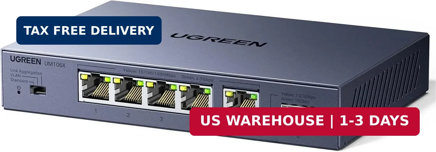 UGREEN 2.5Gb Switch, 6-Port Ethernet Switch, 5 x 2.5Gb + 1 x 10Gb SFP+