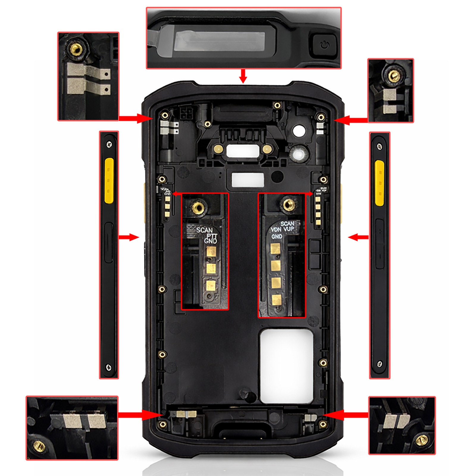 Back Cover with Side Switch, Strip, Antennas, Button, Lens for Zebra TC21 TC26