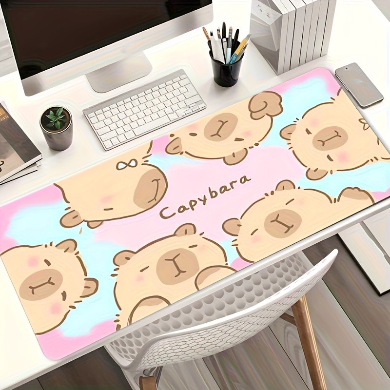 XXL Extra Large Cute Capybara Gaming Mouse Pad & Desk Mat - Light Pink Cartoon