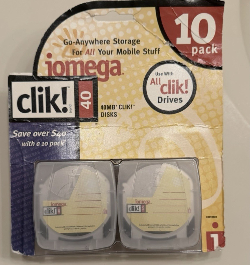 Iomega Clik 40MB 10-Pack New Sealed PocketZip Disks Vintage Media NOS