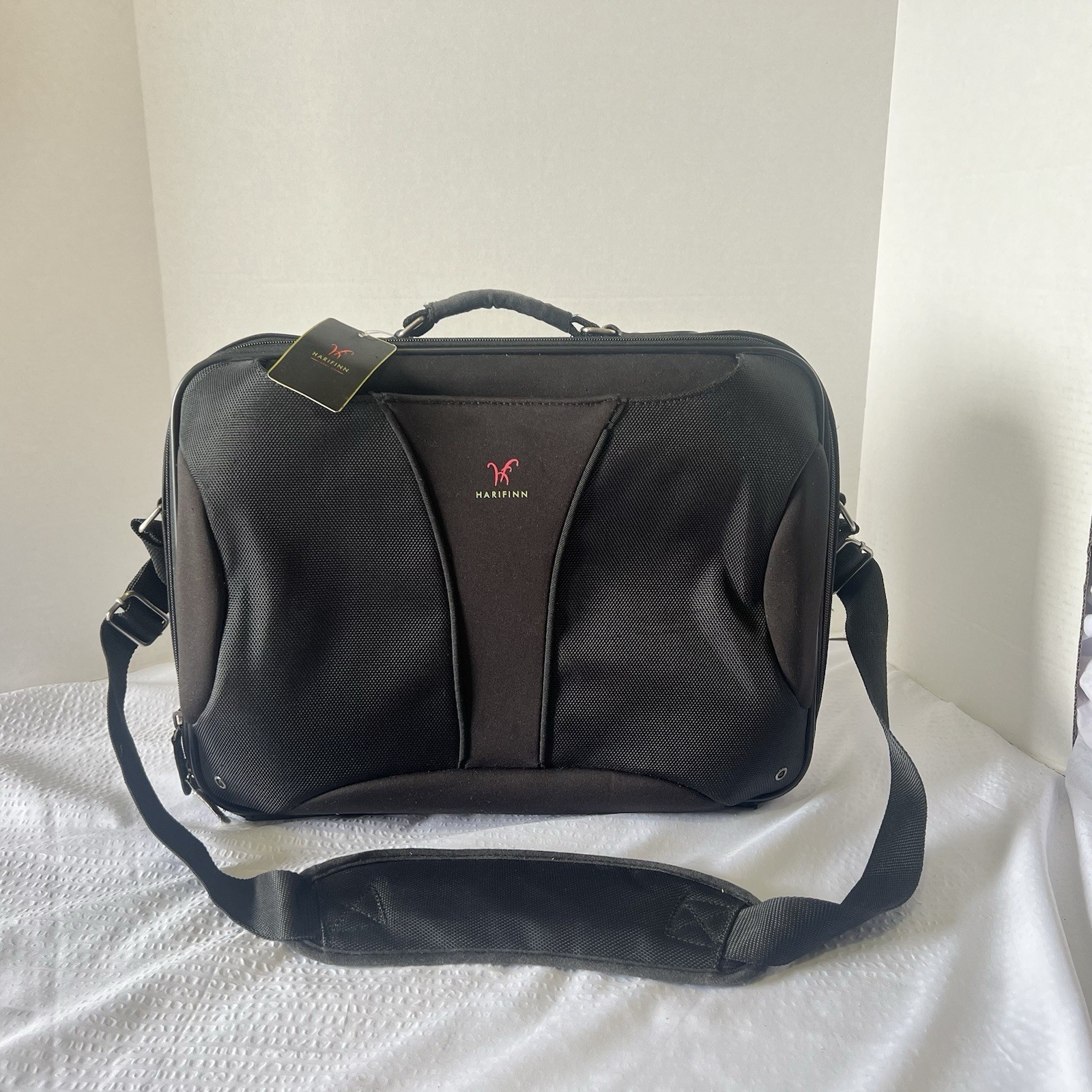 Harifin Black Nylon 15 Inch Laptop Bag With Long Strap And 2 Outer Pockets NWT