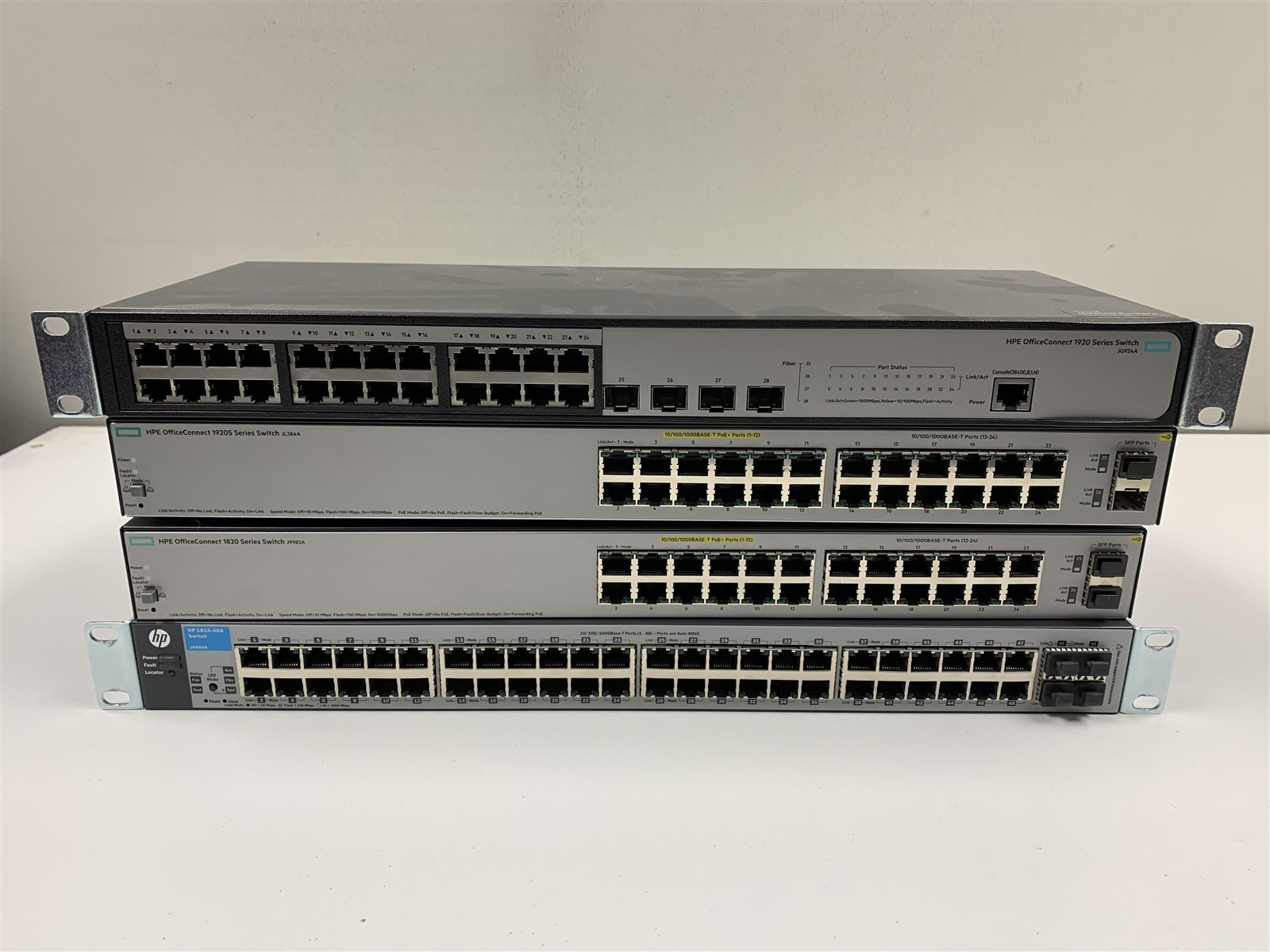 Lot of 4 HP HPE Gigabit Network Switches PoE+ 24 & 48 Port J9983A JL384A JG924A