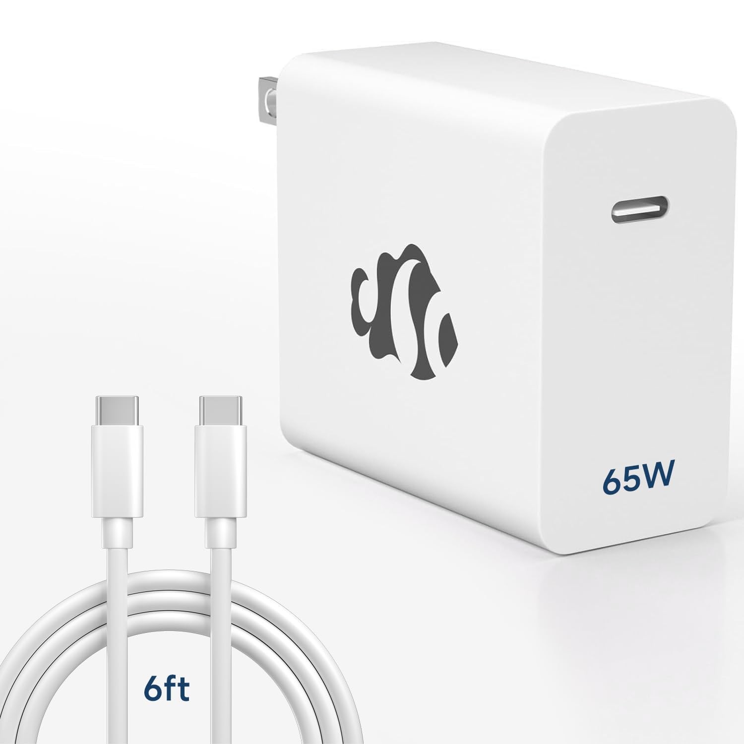 65W GaN USB C Fast Charger, PD 3.0 Wall Adapter with 6.6ft Cable, Reliable Po...