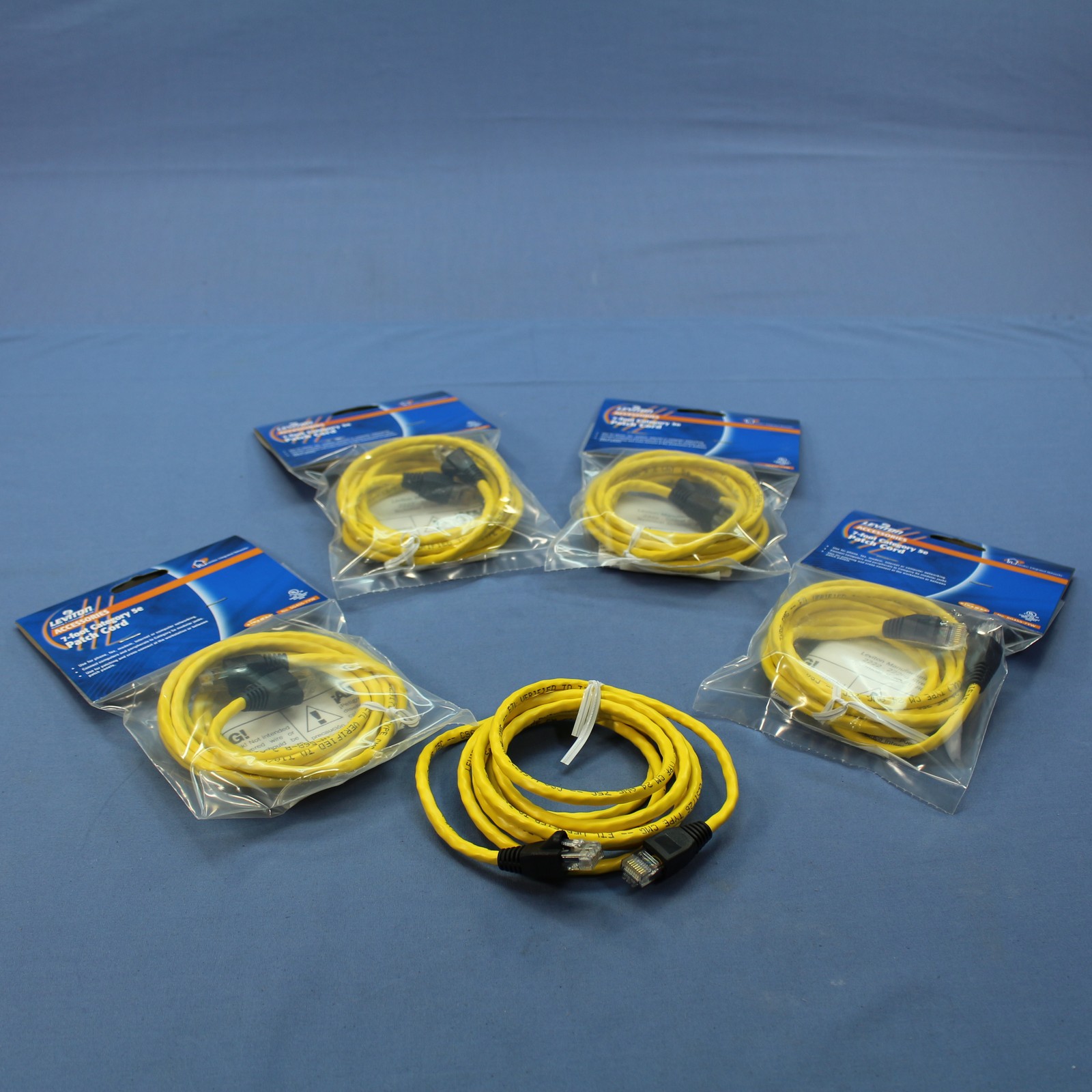 Leviton 5G455-7YW Yellow Cat5e 7ft Ethernet Cable Data Patch Cords Network 5pcs