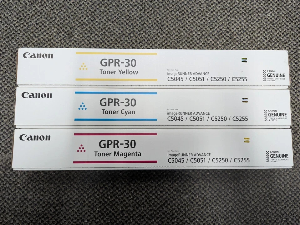 CANON GPR-30 MAGENTA, CYAN & YELLOW TONER CARTRIDGES, Brand New Still Sealed lot