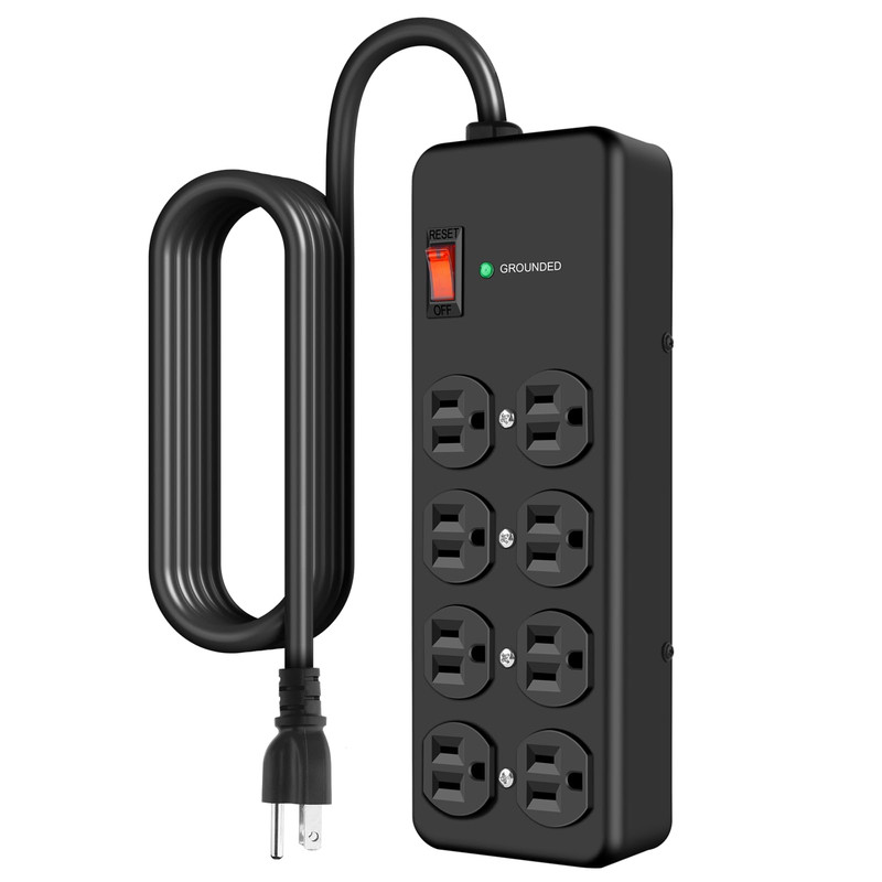 8 Outlet Heavy Duty Power Strip 15Amp Metal Mountable Surge Protector