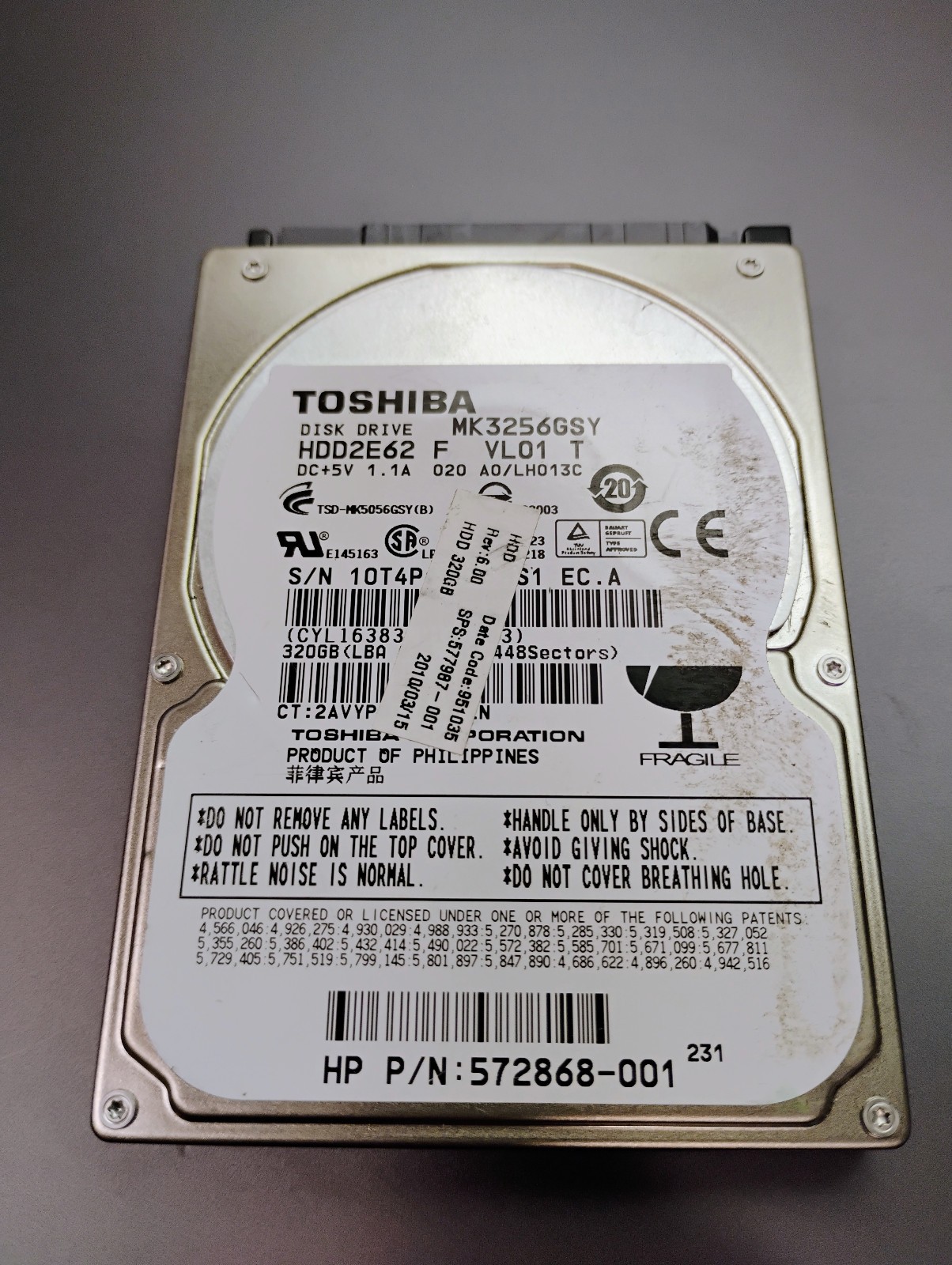 Toshiba MK3256GSY 320GB 7200RPM 2.5" SATA Laptop Hard Drive Tested Formatted