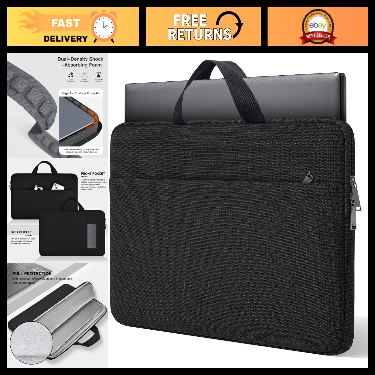 17-17.3" Laptop Sleeve Case, Shockproof Padded Bag for 17" Touchscreen, Travel F