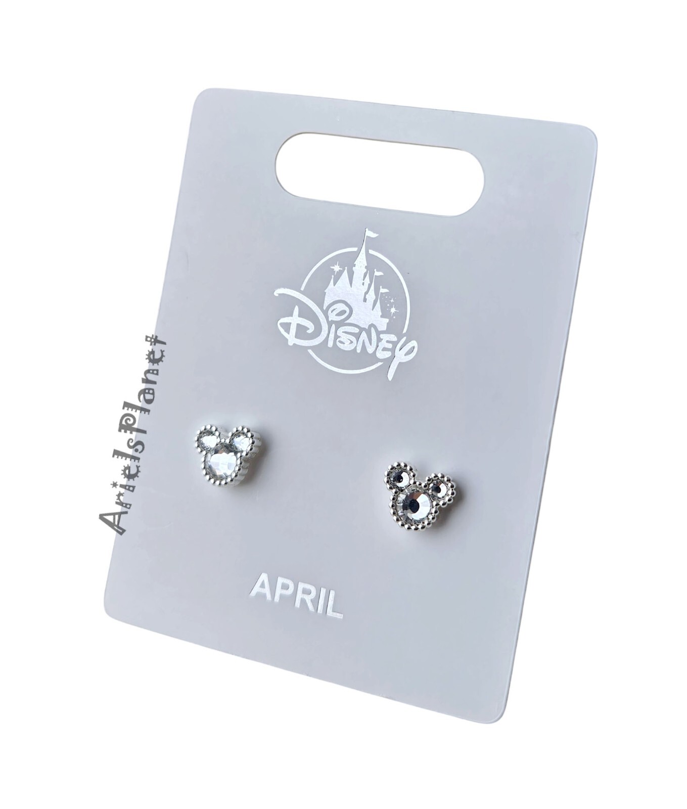  Disney Parks Mickey Mouse Ear Clear April Faux Birthstone Stud Earrings