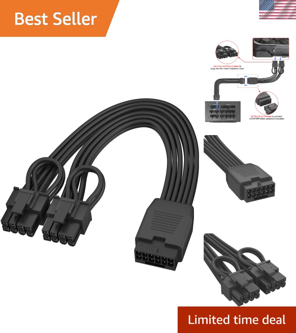 12VHPWR Cable Extension, 16 Pin12+4 Female to Dual PCIe 8 Pin6+2 Male GPU, PS...