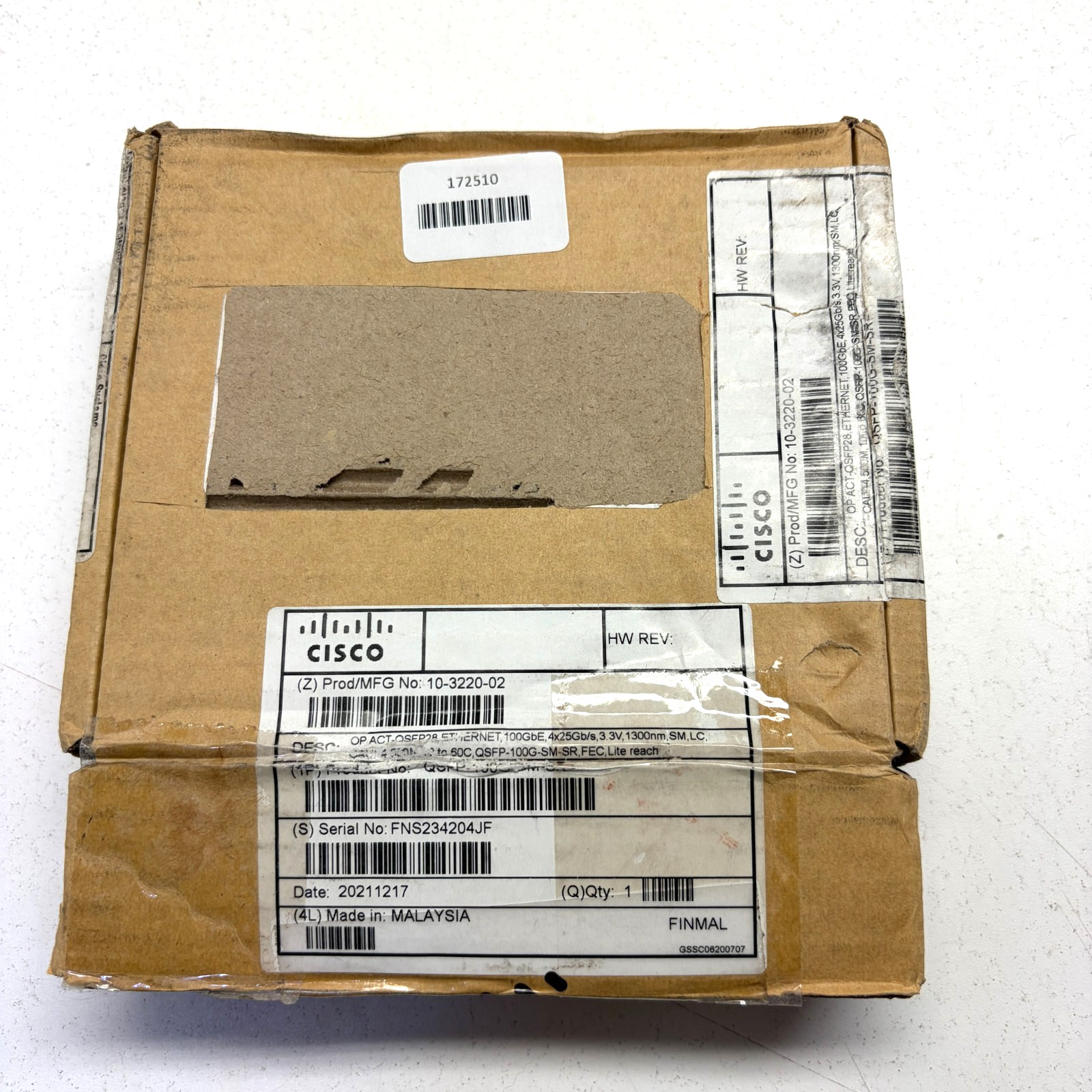 Cisco QSFP-100G-SM-SR 100GBase QSFP-100G Transceiver Module 10-3220-02