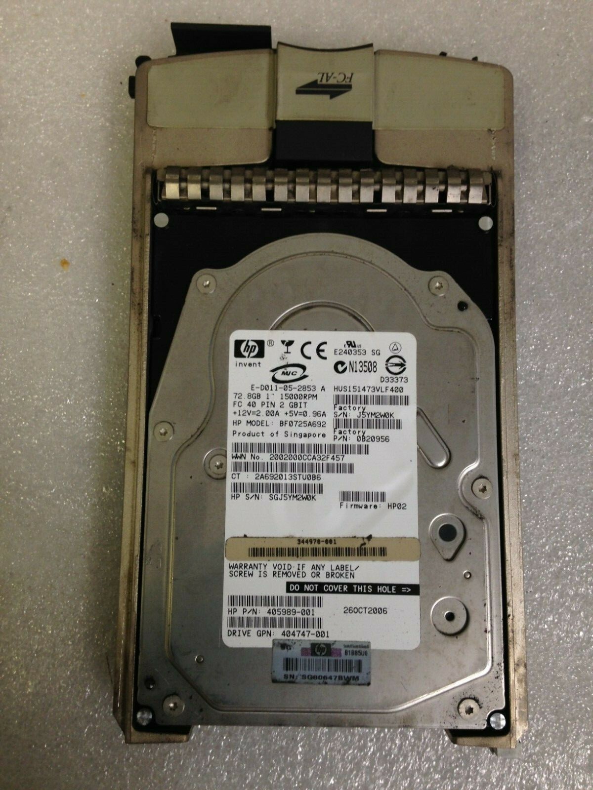 HP BF0725A692 405989-001 72.8GB 15K FC 40 Pin 2 GBIT 3.5" Hard Drive Tested