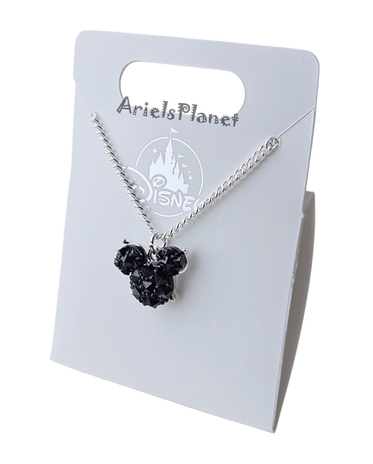 Disney Parks Mickey Mouse Ear Icon Black Crystal Necklace