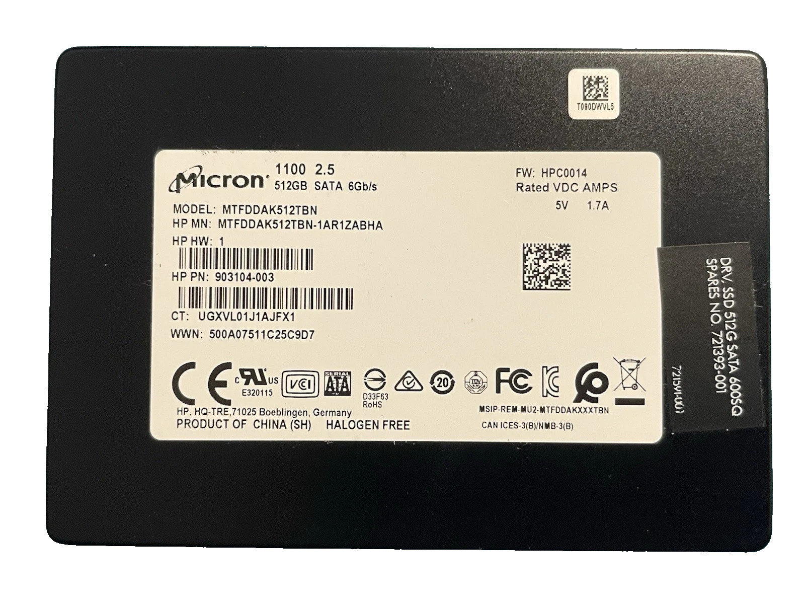 Micron 1100 MTFDDAK512TBN 512GB SSD SATA III 2.5in Laptop/PC Solid State Drive