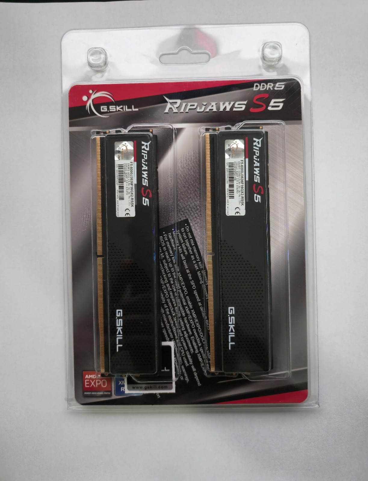 G.SKILL Ripjaws S5 32GB (2x16GB) DDR5-6000 CL36 XMP EXPO F5-6000J3636F16GX2-RS5K