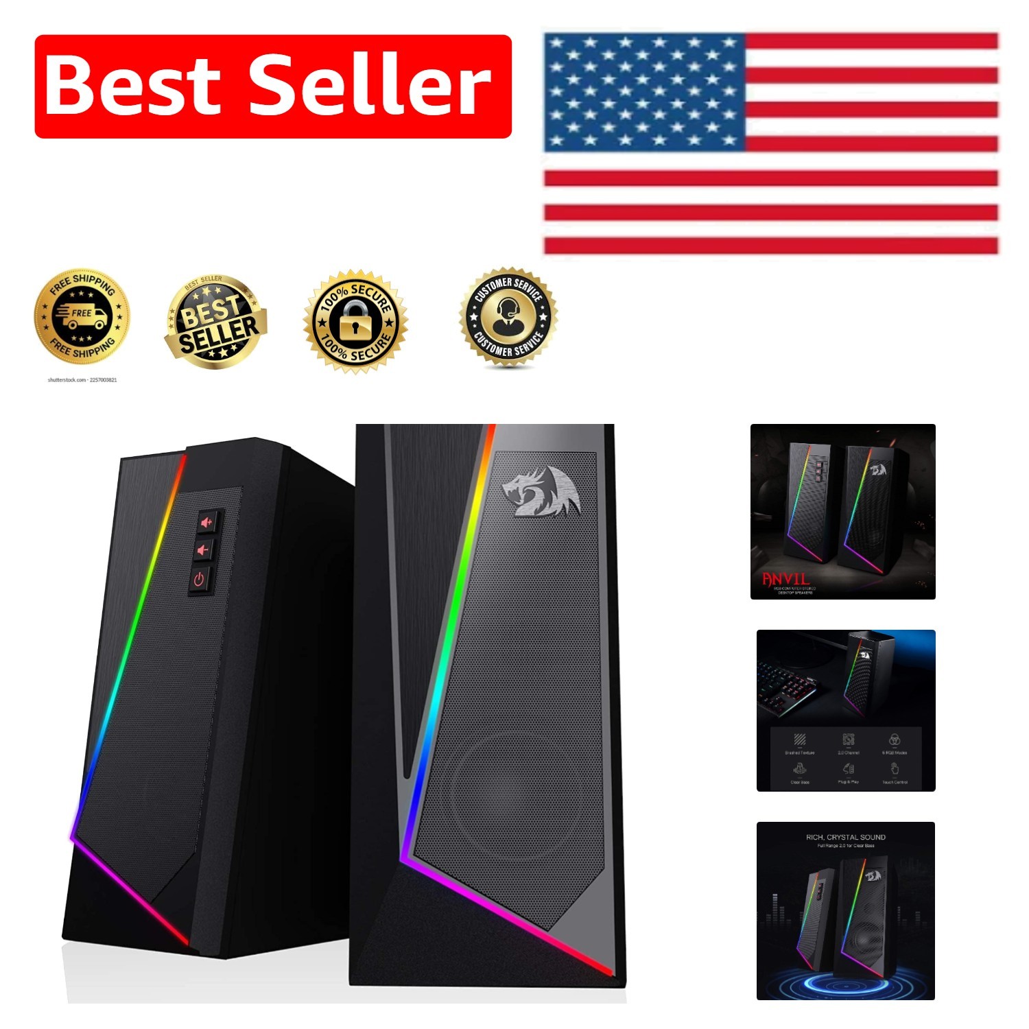Stylish GS520 RGB Stereo Speakers - Touch Control & Multi-Device Compatibility