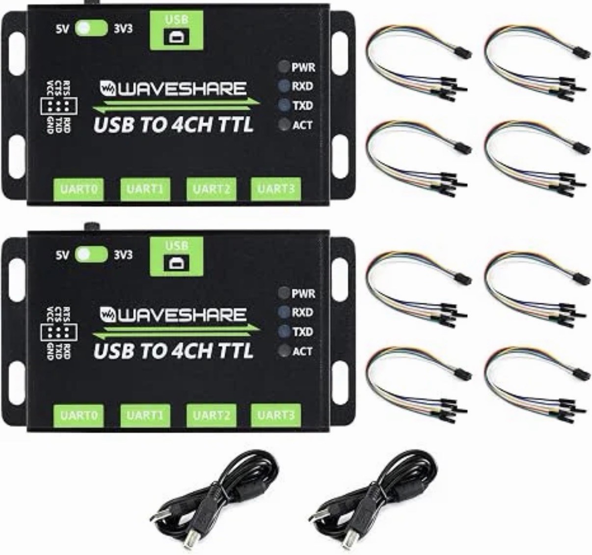 Waveshare 2x Industrial USB to 4CH TTL Converter USB to UART Multi Protect