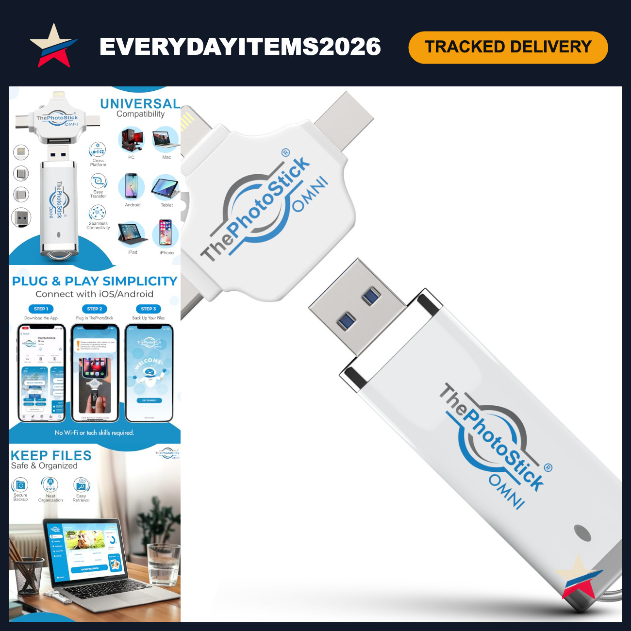 64GB Photo Backup Stick for iPhone, Android & Computers - Easy File Storage & Tr