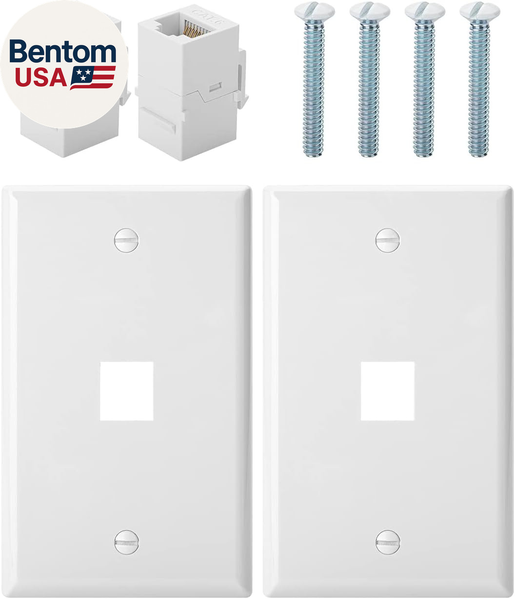 Bates- 1 Port Ethernet Wall Plate, 2 Pack with 2 Pcs of Cat6 Keystone Jack, Ethe
