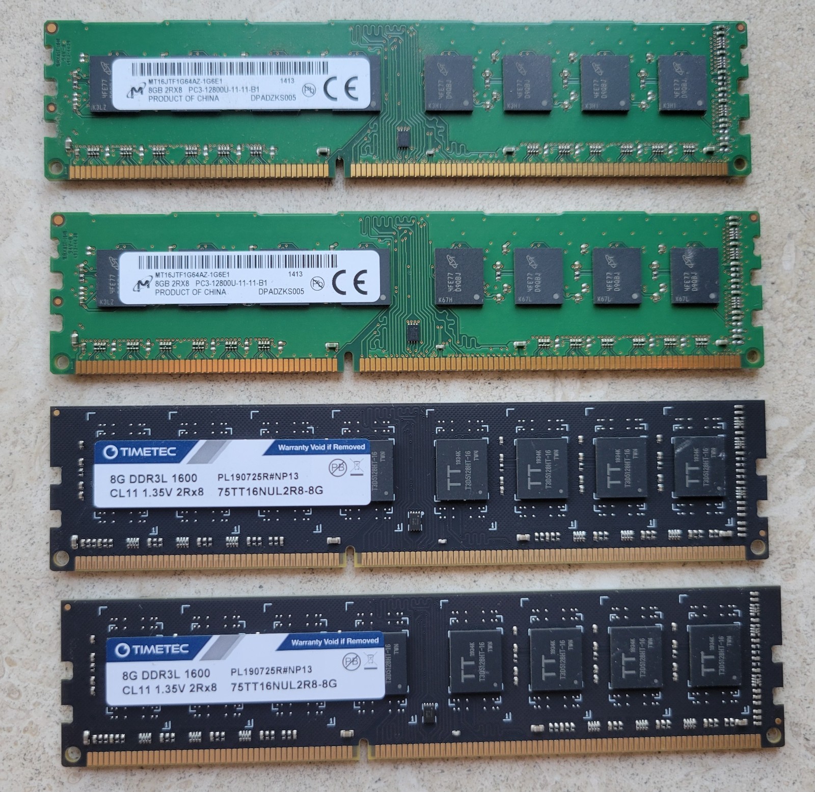 Micron 8GB (1x8GB) DDR3 PC3-12800U 240-Pin Unbuffered DIMM MT16JTF1G64AZ-1G6E1