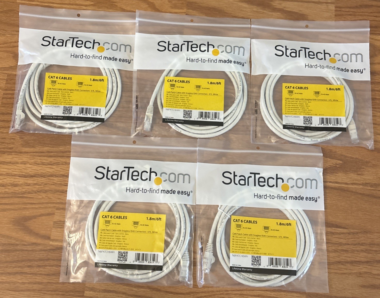 5x StarTech Cat6 Ethernet Network Patch Cable 6ft White RJ45 Snagless N6PATCH6WH