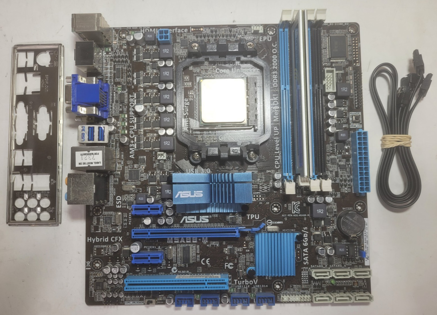 Asus M5A88-M Motherboard AMD Phenom II X6 1055T 2GB RAM, IO Shield # 2213