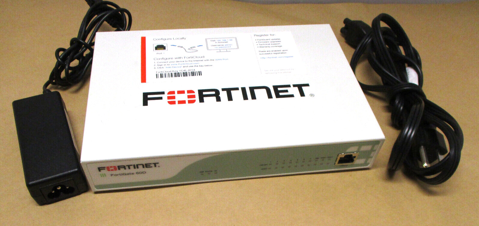 Fortinet FortiGate FG-60D-POE Firewall + Power Adapter Used