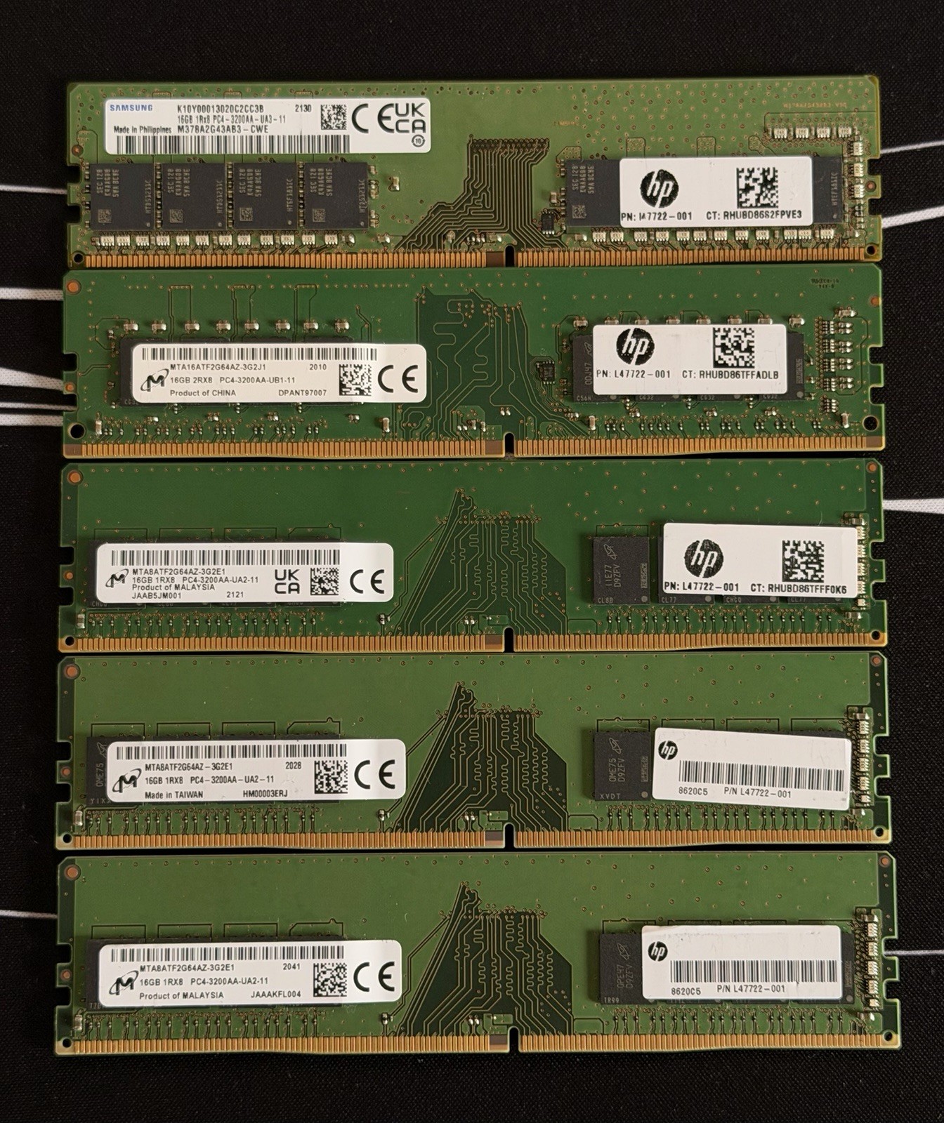 80GB DDR4-3200 Desktop RAM Kit – 5x 16GB Micron / Samsung HP OEM TESTED