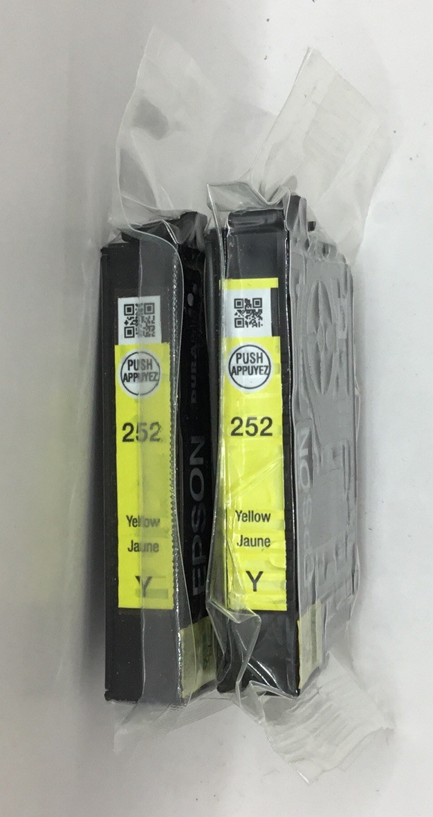 2 Packages of Epson 252 Yellow T252420 Ink Cartridge NO BOX