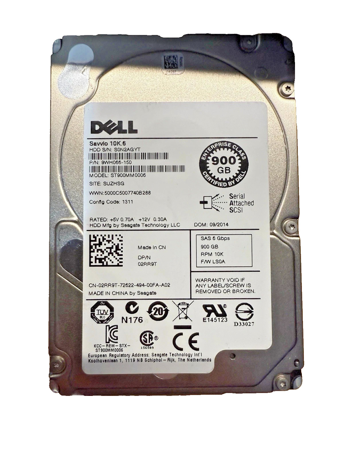 Dell Savvio 2.5” 10K.6 900GB 10K 6Gbps SAS Enterprise HDD 02RR9T