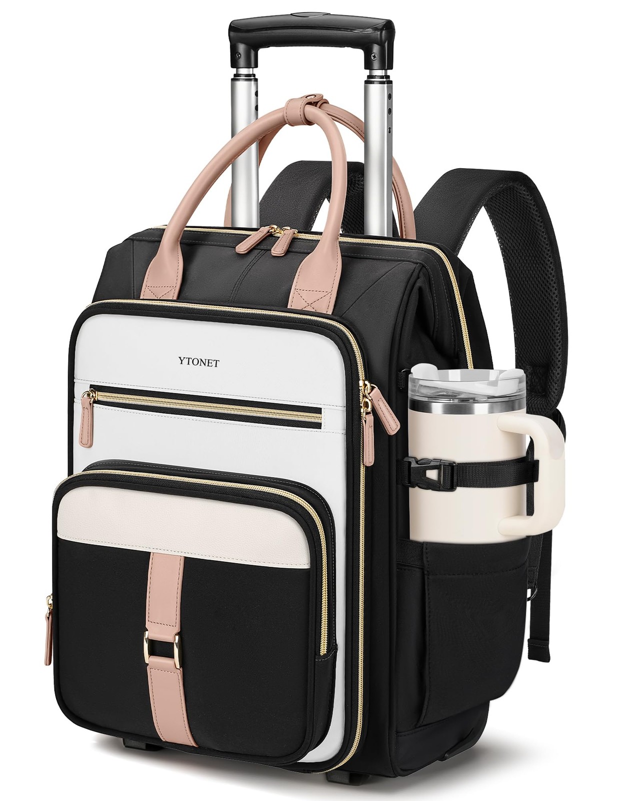 Ytonet Rolling Backpack for Women, 15.6 Inch Travel Large, Black
