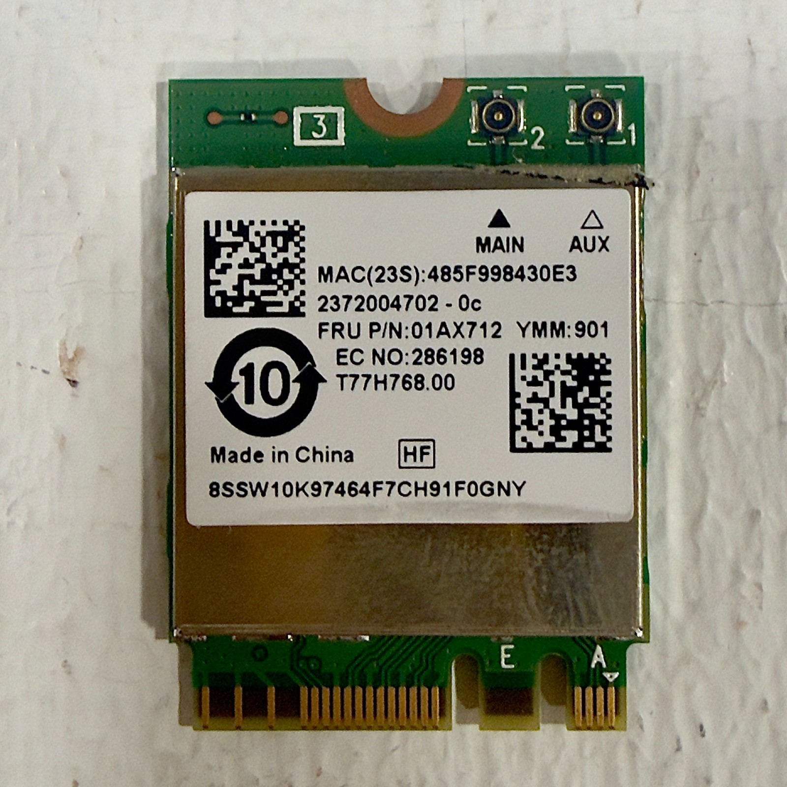 Realtek RTL8822BE WiFi + Bluetooth M.2 NGFF Card – Lenovo FRU 01AX712 – Tested