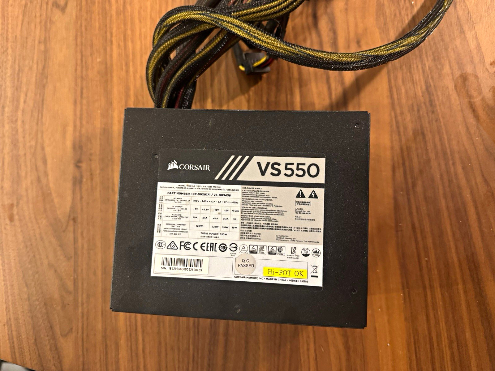 Corsair VS550 550W ATX Non-Modular Power Supply, SATA/4-Pin, Black