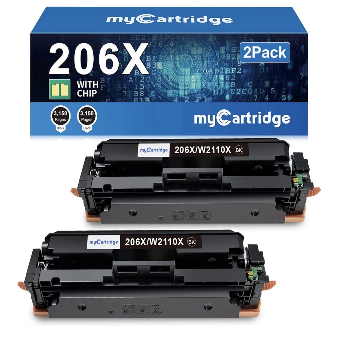 New 2 Pack HP 206X 206A BLACK Toner WITH CHIP M283fdw M283cdw M255dw 4 Total*