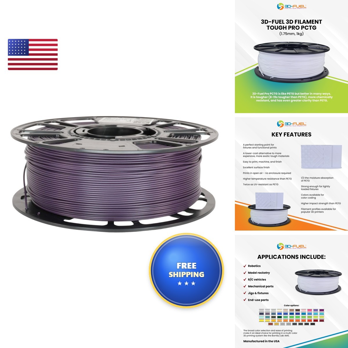 3D-Fuel Tough Pro PCTG Filament For 3D Printing, Royal Plum