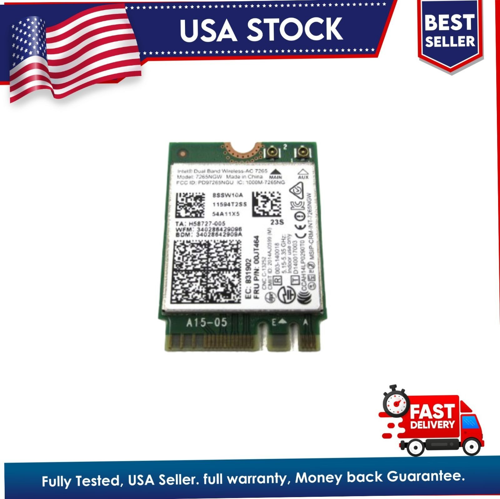 Genuine Lenovo Intel Dual Band Wireless-AC 7265NGW WiFI Card 00JT464 TESTED GOOD
