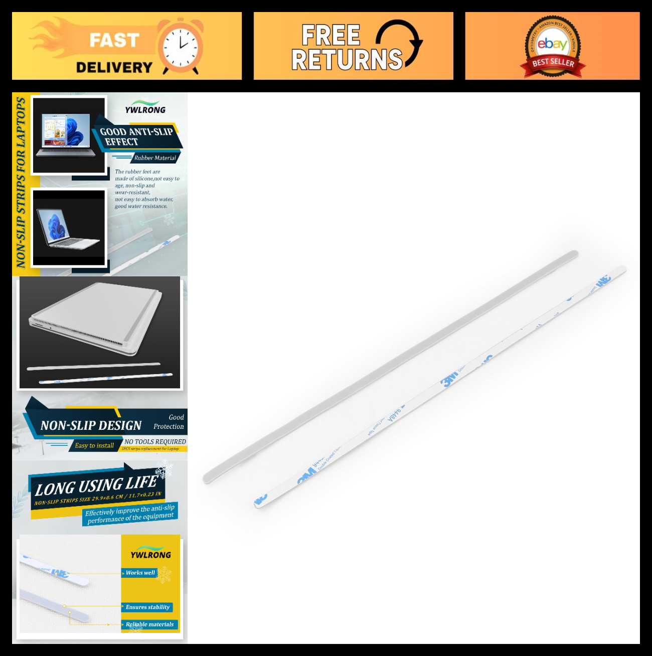 2PCS Silicone Laptop Rubber Feet Strips, Anti-Slip Bumper for 14.4" Laptops, Rep