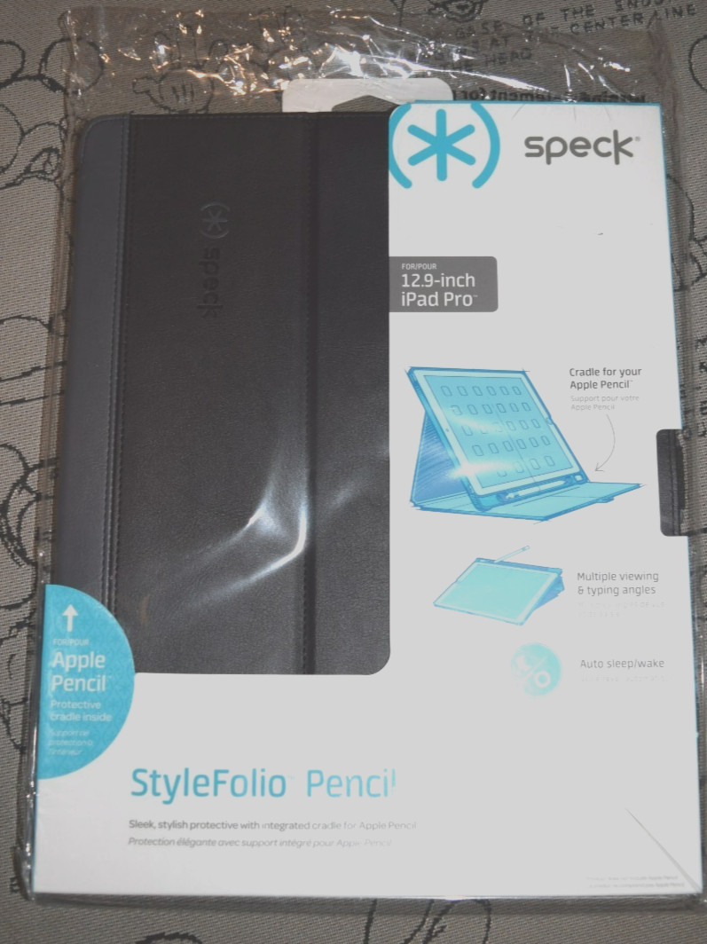 Speck Style Folio Pencil Apple iPad Pro 12.9 Case Black Faux Leather New