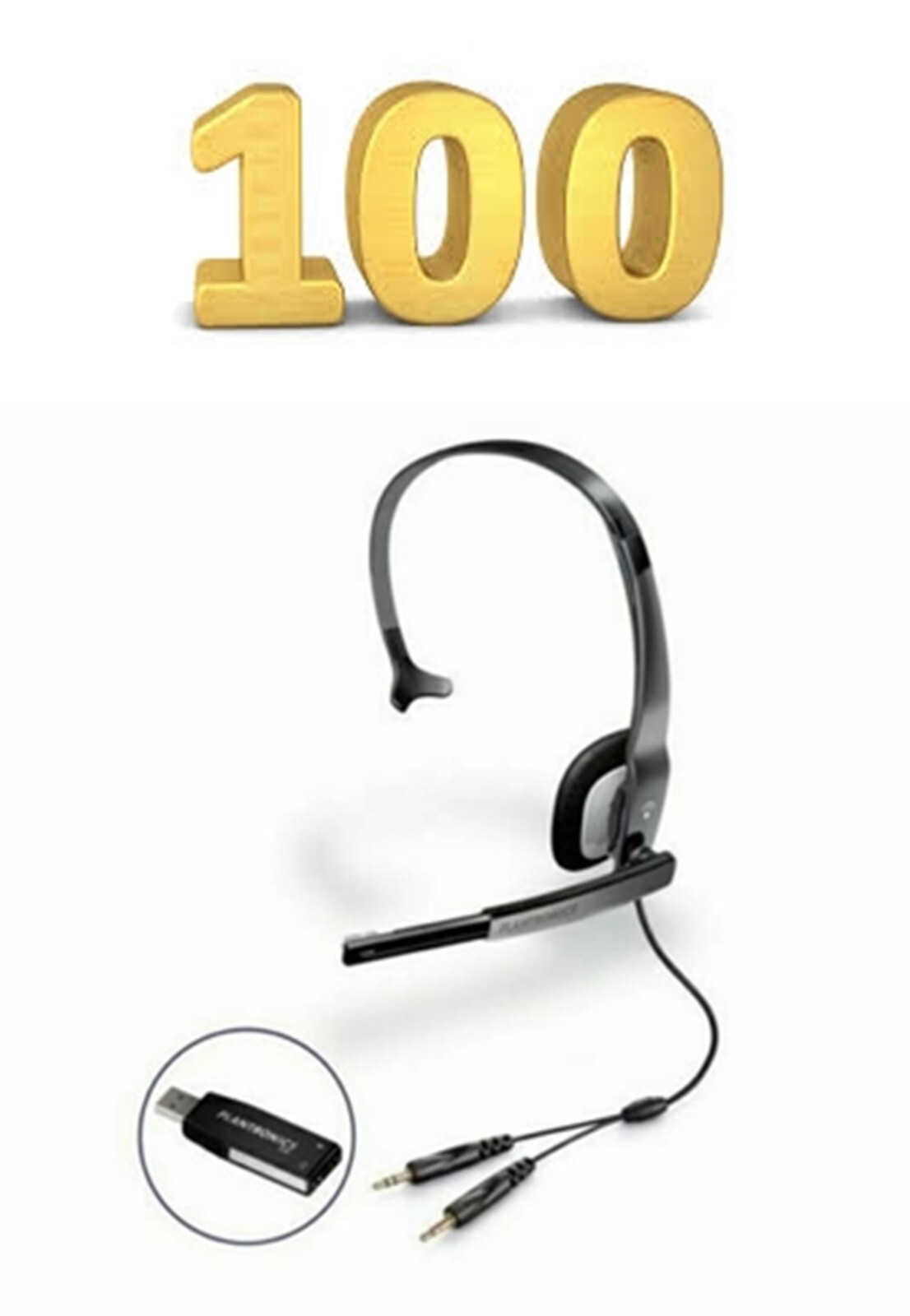 Lot of 100 PLANTRONICS Audio 610 Wired Adjustable Headsets 