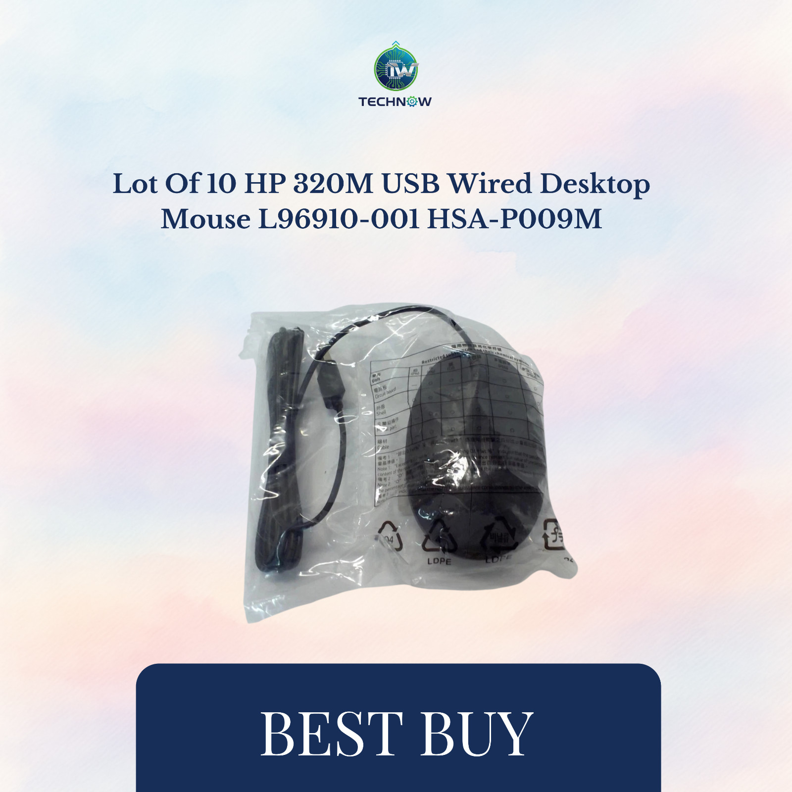 Lot Of 10  HP 320M USB Wired Desktop Mouse L96910-001  HSA-P009M