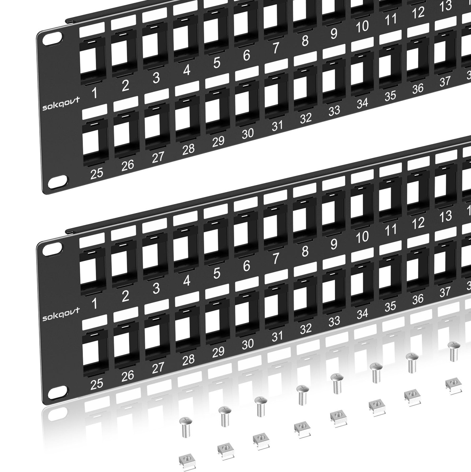 2 PCS 48 Port Blank Keystone Patch Panel Cat 6 Network 2U 19 Inch Rack