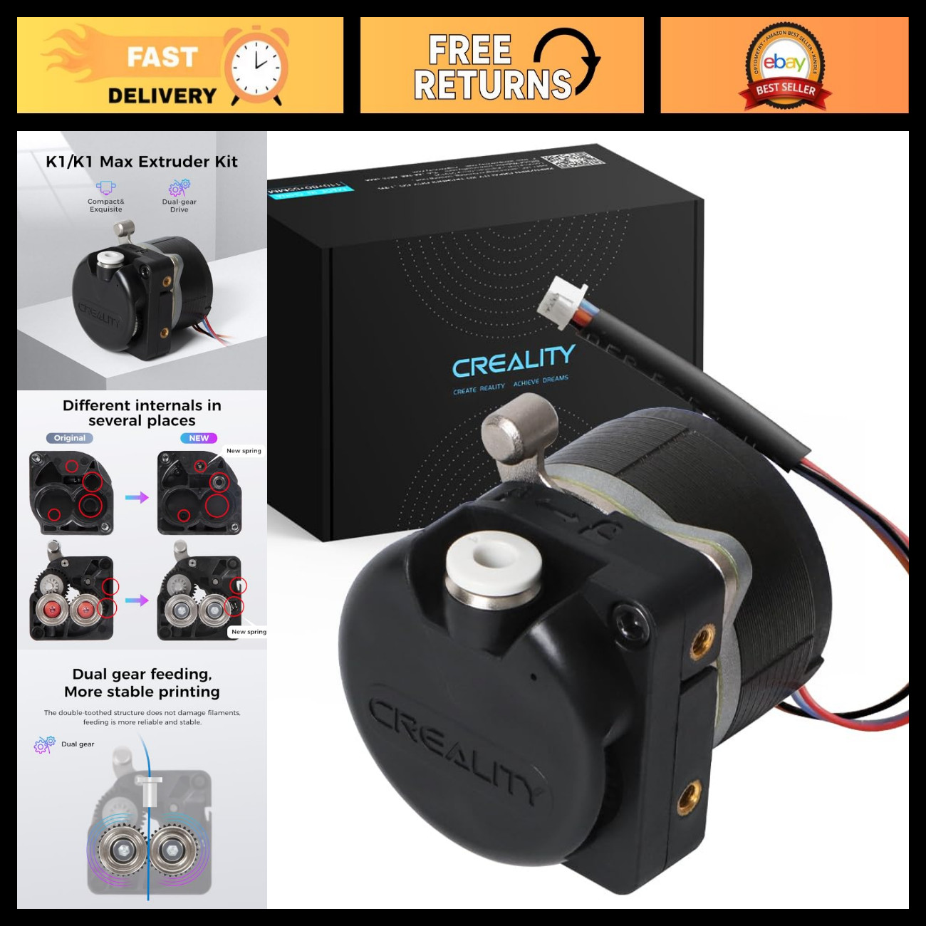 Upgraded Direct Drive Dual Gear Extruder Kit for K1 SE/Ender 3 V3 Plus 3D Printe